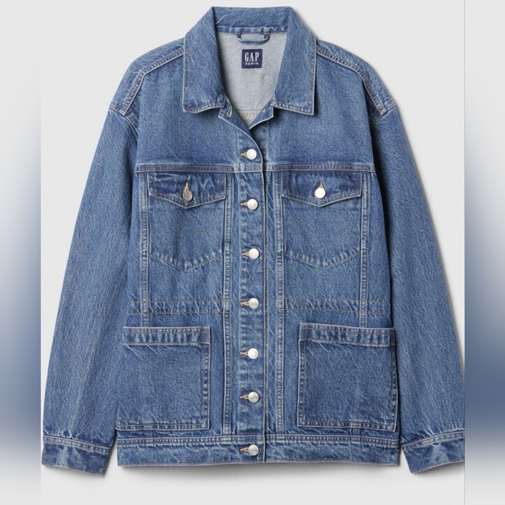 GAP Oversized Blue Jean Jacket Cinched Waist, Brand New Orig $99